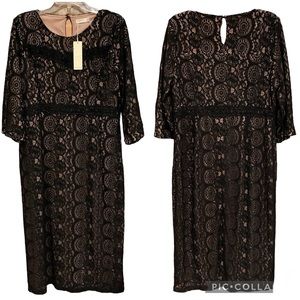 NWT ROOLEE Black Lace 3/4 Sleeve Midi Shift Dress Plus Size XXL